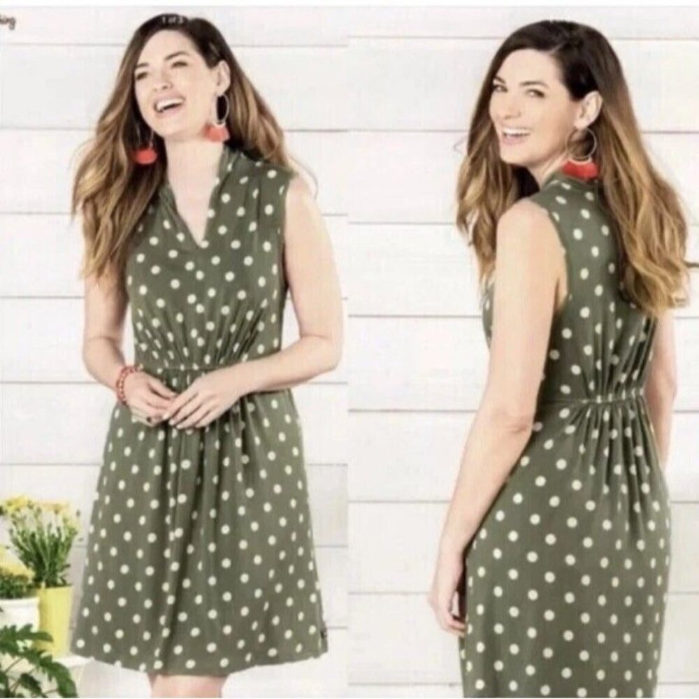 Matilda Jane Women’s Green Polka Dot Sleeveless Knit Knee Length Dress Stretch M